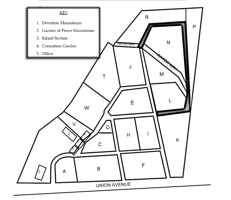 Section map for Sunset Memorial Park Cemetery